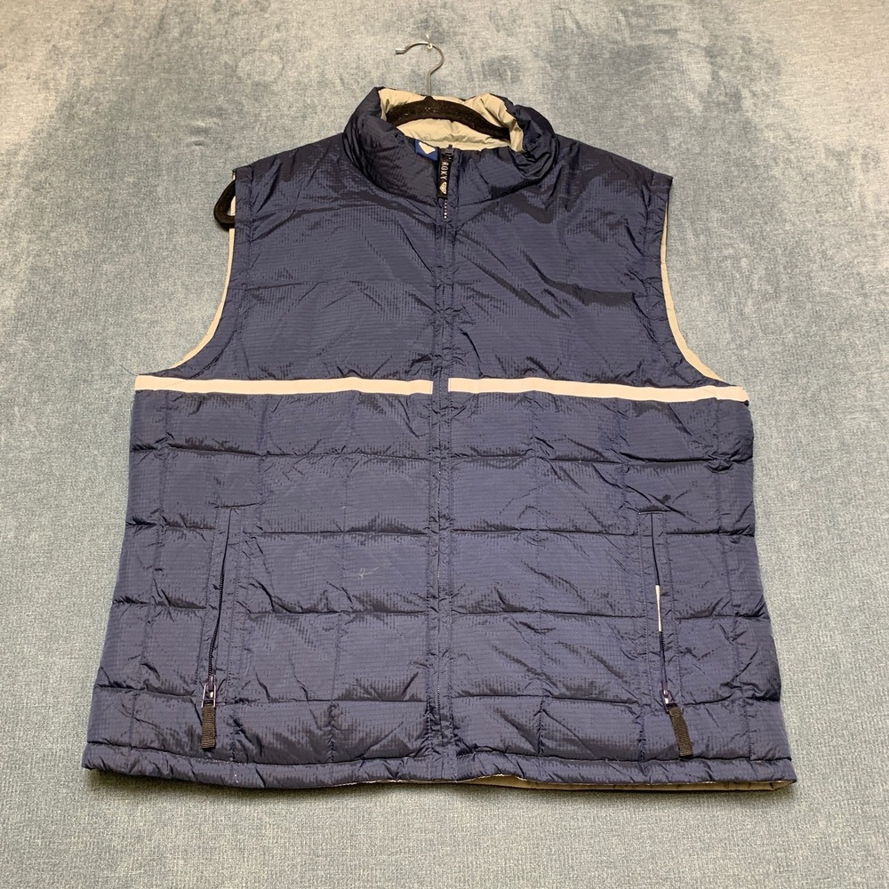 Roxy Reversible Puffer Vest Womens Blue Mock Neck Quilted Duck Down Full Zip